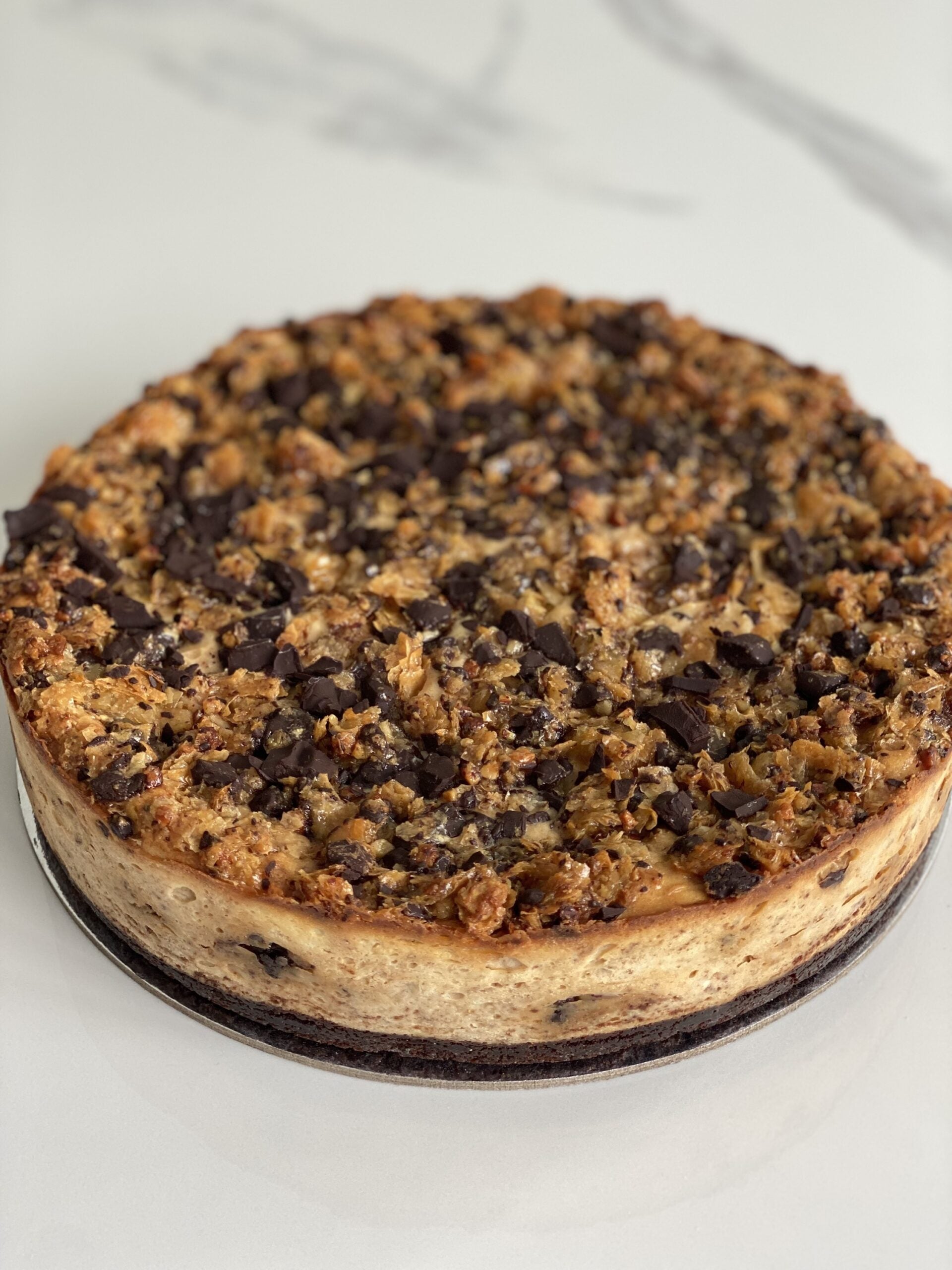 a whole chocolate and baklava cheesecake